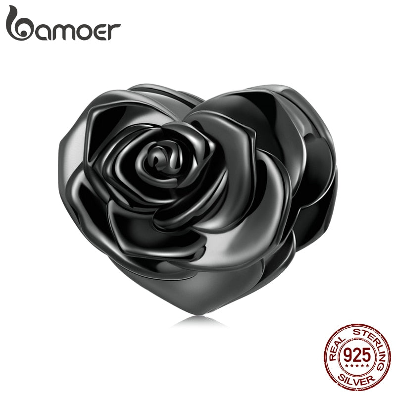 Pingente Rosa Negra Coração Bamoer