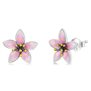 Brincos Flor de Cerejeira Rosa Bamoer