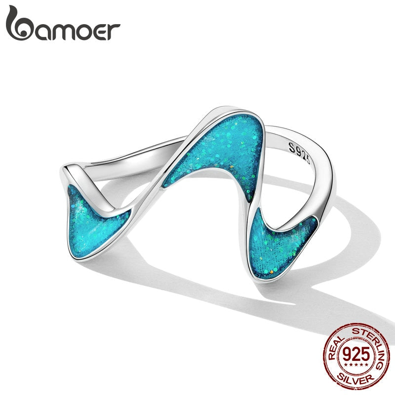 Anel Onda Azul Bamoer
