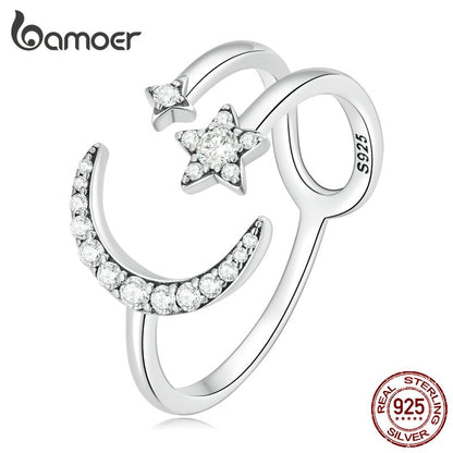Anel Ajustável Estrela & Lua Bamoer