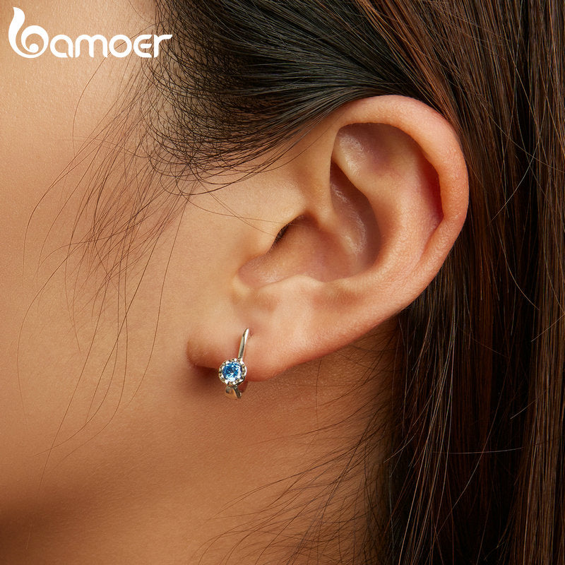 Brincos Zirconita Azul Simples Bamoer