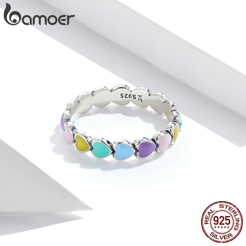 Anel Arco Íris de Corações Bamoer