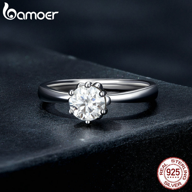 Anel de Prata com Pedra de Moissanite Bamoer