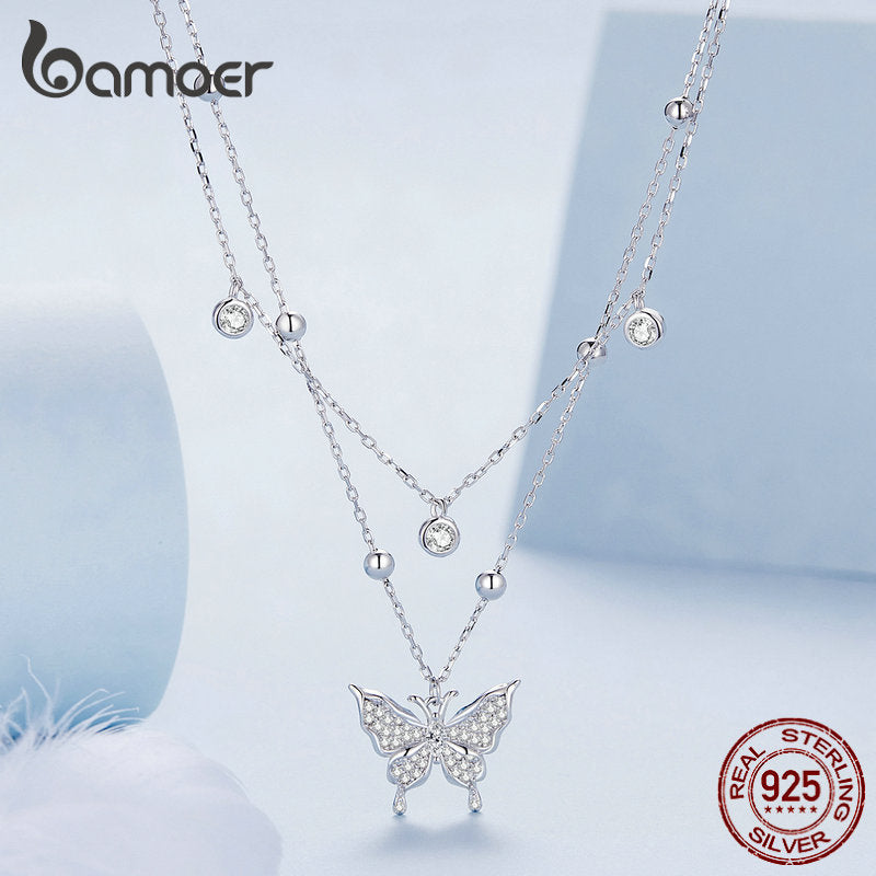 Colar Duplo Com Pingente de Borboleta Borla Bamoer