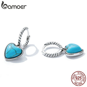 Brincos de Fivela Coração de Turquesa Bamoer