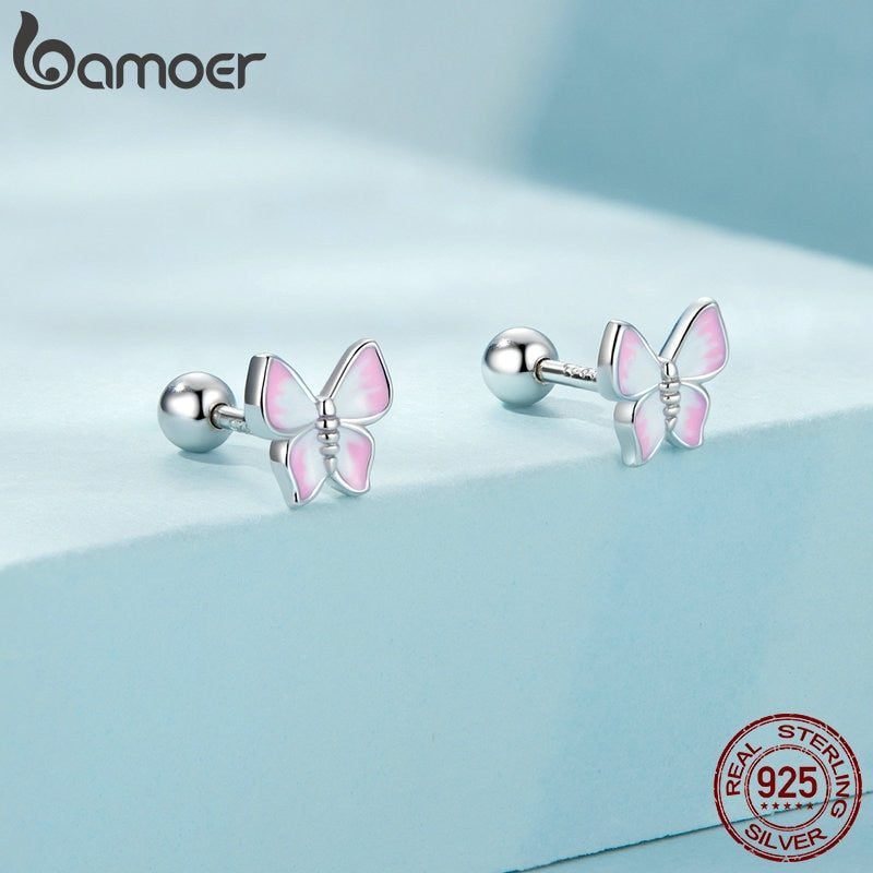 Brincos Borboleta Rosa Bamoer