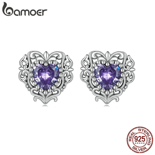 Brincos Zirconita Roxa Bamoer