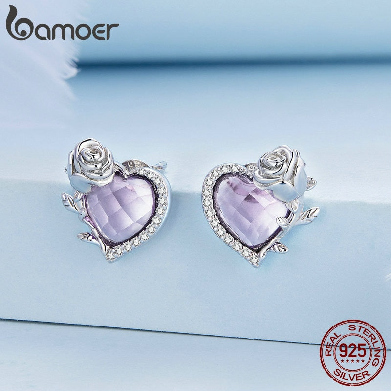Brincos Coração Rosa Bamoer