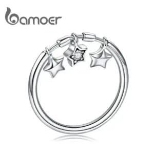3f878f158d2b2741624e0790 Anel Feminino Com 3 Pingentes de Estrelas