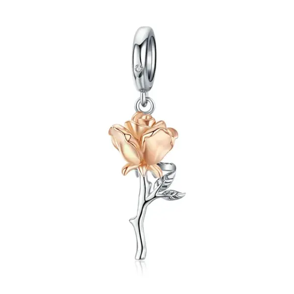 Berloque Bamoer Rosa Dourada em Prata 925