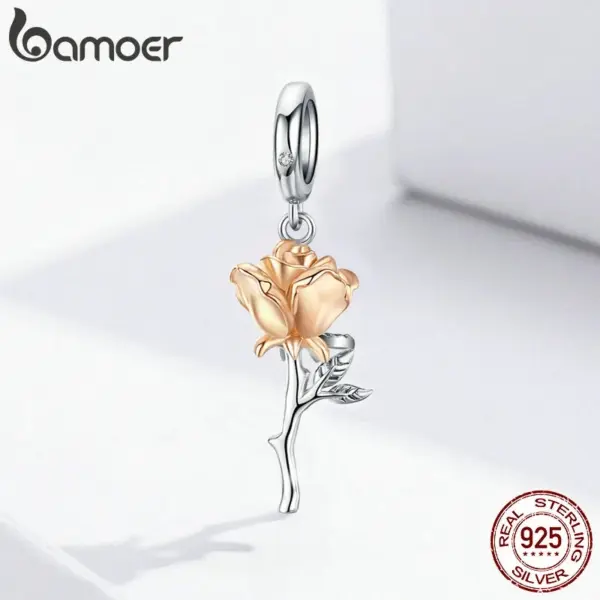 Berloque Bamoer Rosa Dourada em Prata 925